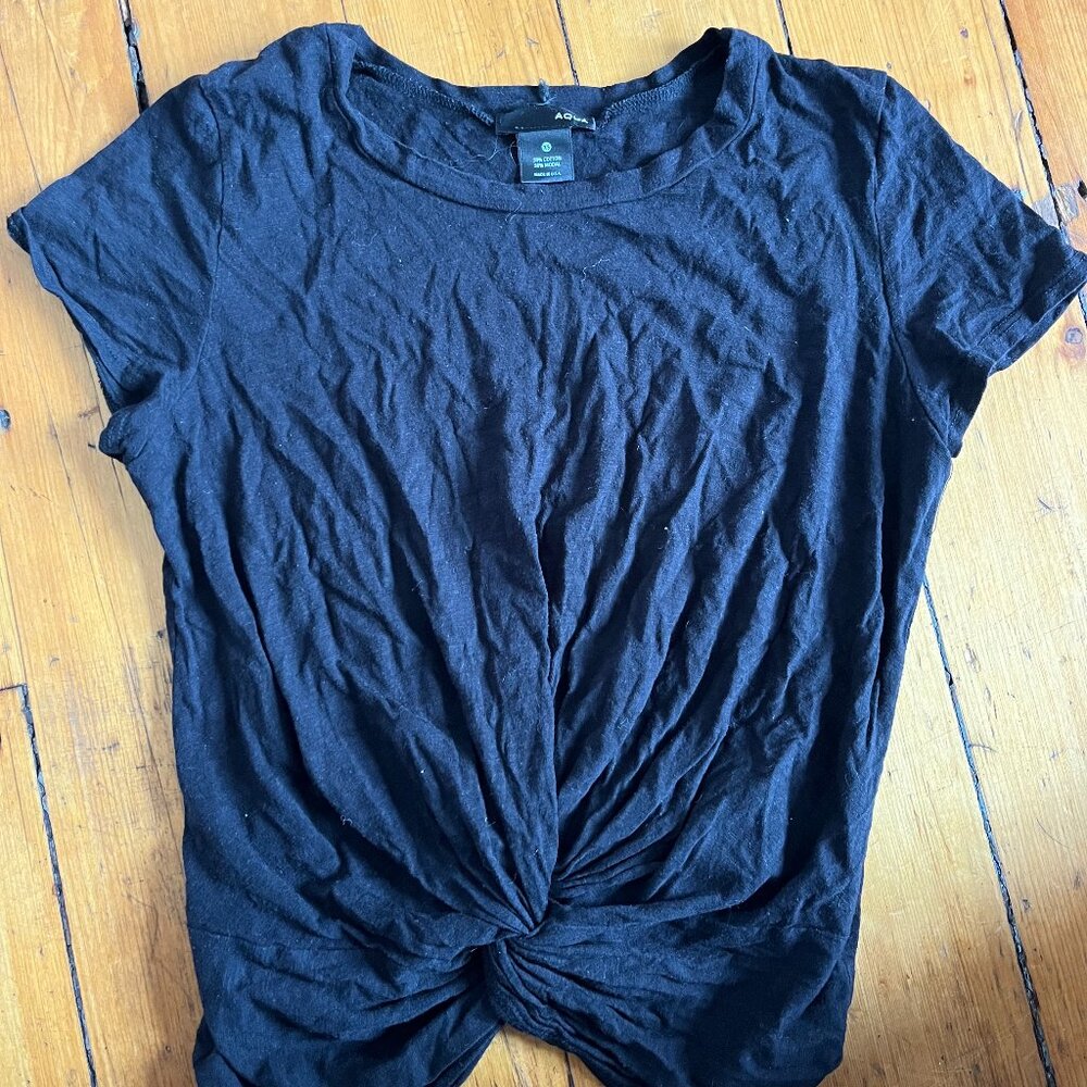 Aqua Knot Cotton T-Shirt Black